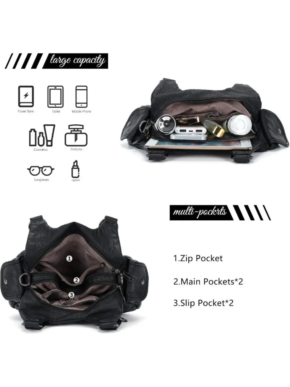 Chic Vegan Leather Hobo Bag for Women | Y2K Multi-Pocket Crossbody Tote